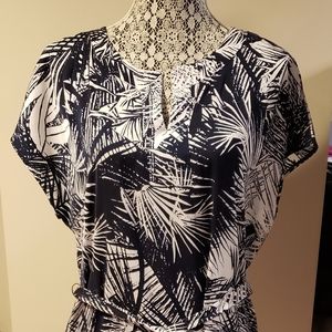 Liz Claiborne Navy Palm Pattern Dress with Tie